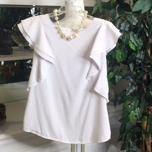 EUC Calvin Klein White Ruffle Sleeveless Suit Top, Large